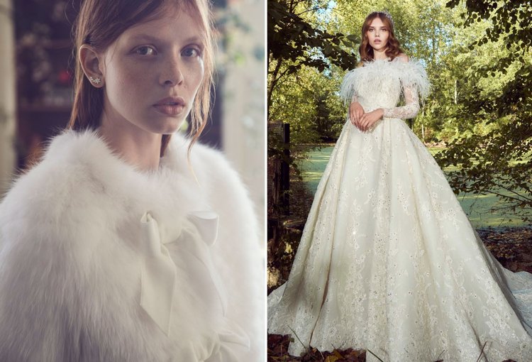 Svadobné šaty 2019 zimné šaty s golierom z umelej kožušiny