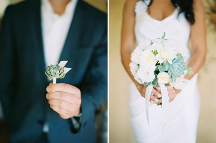 svadobná kytica dizajn boutonniere sukulentné nevesty svadobné šaty biele