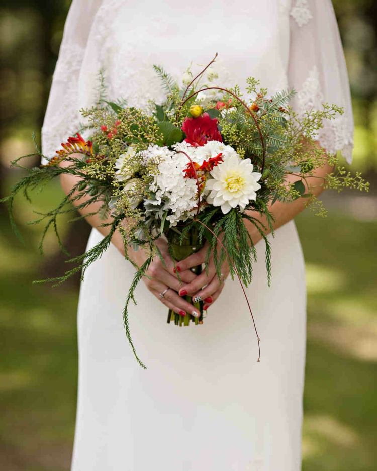 svadobná nevesta divoké kvety červené biele georgíny
