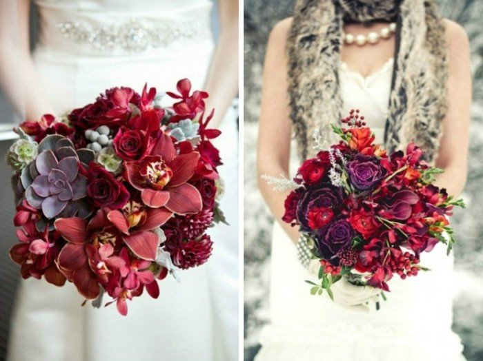 jesenná kytica s červenými akcentmi