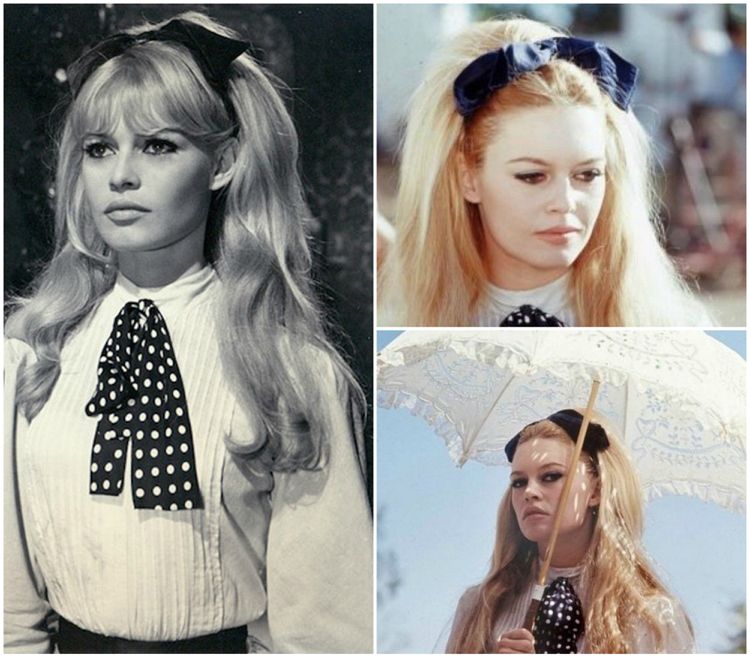 Účesy Brigitte Bardot s dlhými vlasmi napoly otvorené