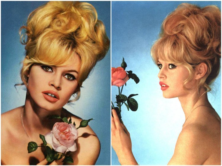 Brigitte Bardot účes objemná drdol ofina