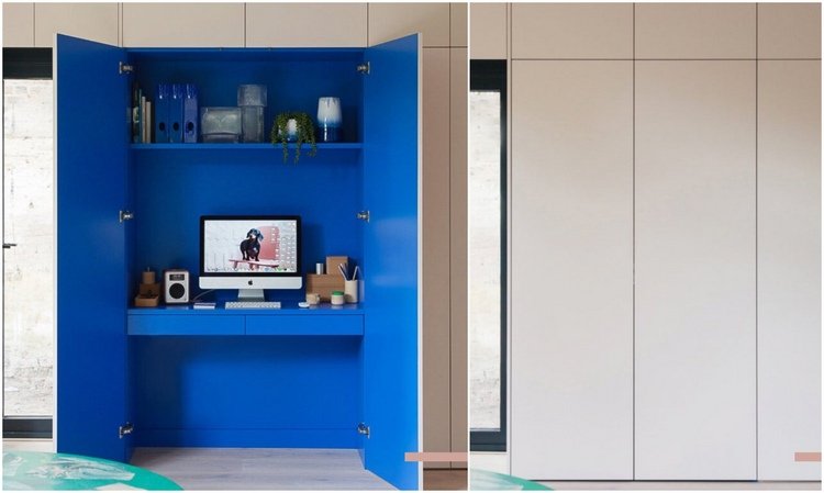 skryť kanceláriu v skrini vo vnútri tmavo modrej mimo bielej