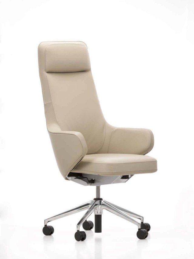 Kancelársky nábytok moderné biele kožené podrúčky antonio-citterio skape-highback vitra Nápady na kancelársky nábytok-podrúčky z bielej kože antonio-citterio skape-highback-vitra