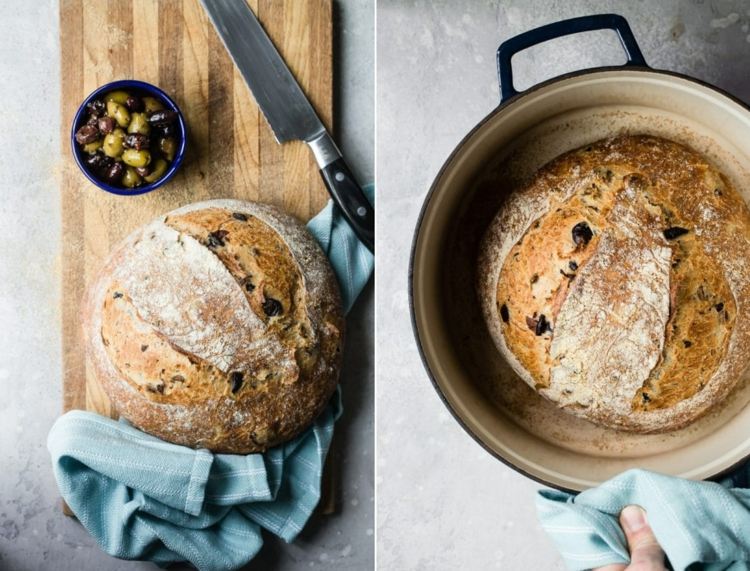 Stredomorský grilovaný chlieb s olivami pečený v keramickom hrnci v rúre