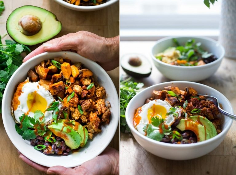 Recept na mexickú misku Budhu s chorizom, batátmi, avokádom a vyprážaným vajíčkom
