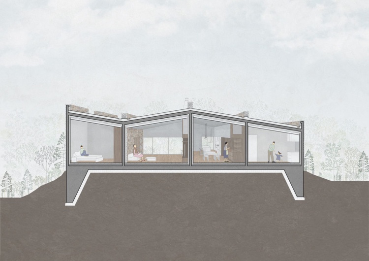 bungalov-dom-prírodný kameň-moderné-bývanie-plán-bočný pohľad