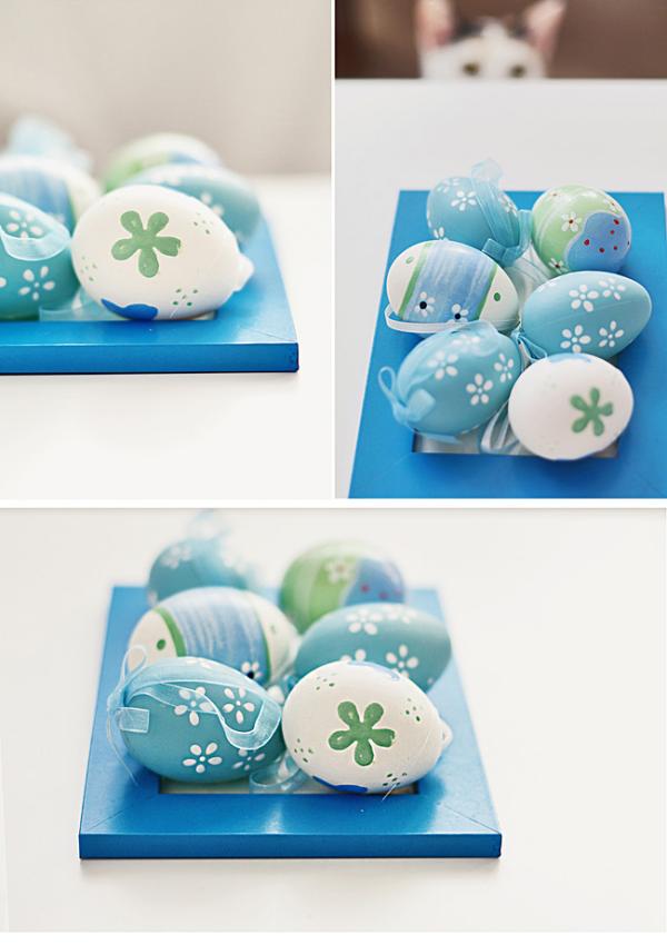 nápady na výzdobu veľkonočných vajíčok natrite na modro bielo