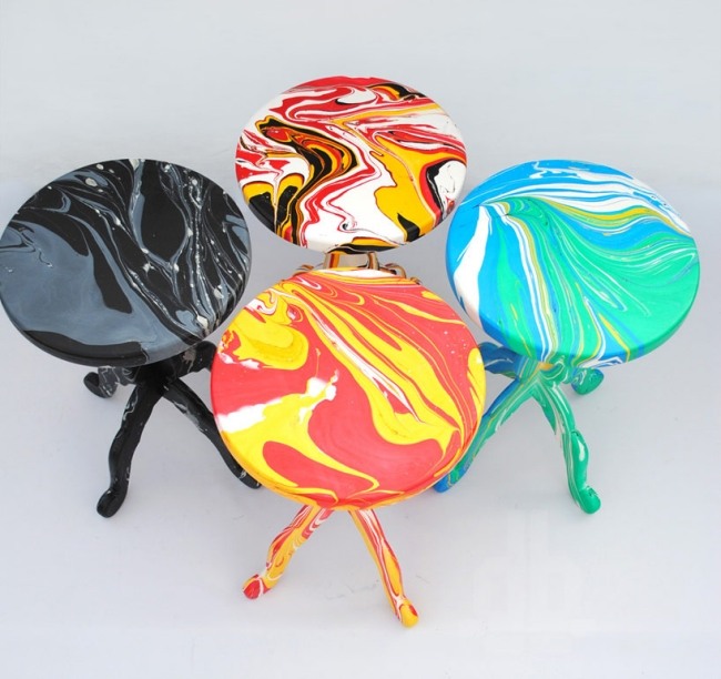 okrúhle tvary pestrofarebný značkový mramorový vzor taburetky okrúhla farebná dizajnová stolička s mramorovým vzorom