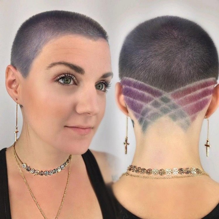 cool nápady na styling buzz cut ženy pestré farby vlasov tetovanie vlasov