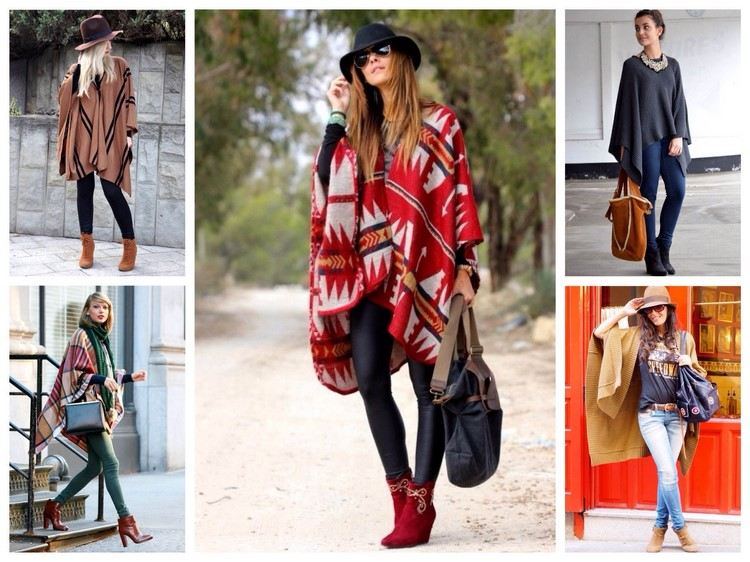 Poncho kombinujte s džínsovými členkovými topánkami