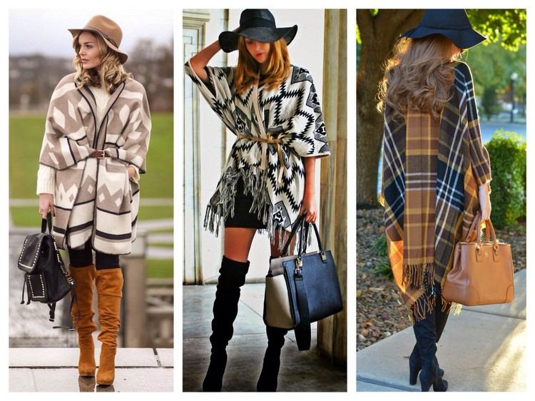 Poncho kombinovať s kolennými čižmami, klobúkom v páse