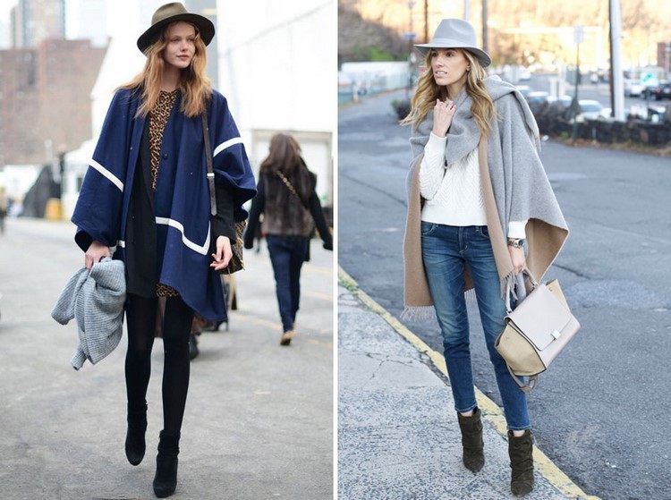 Členková obuv pončo cez klobúk fedora s klobúkom