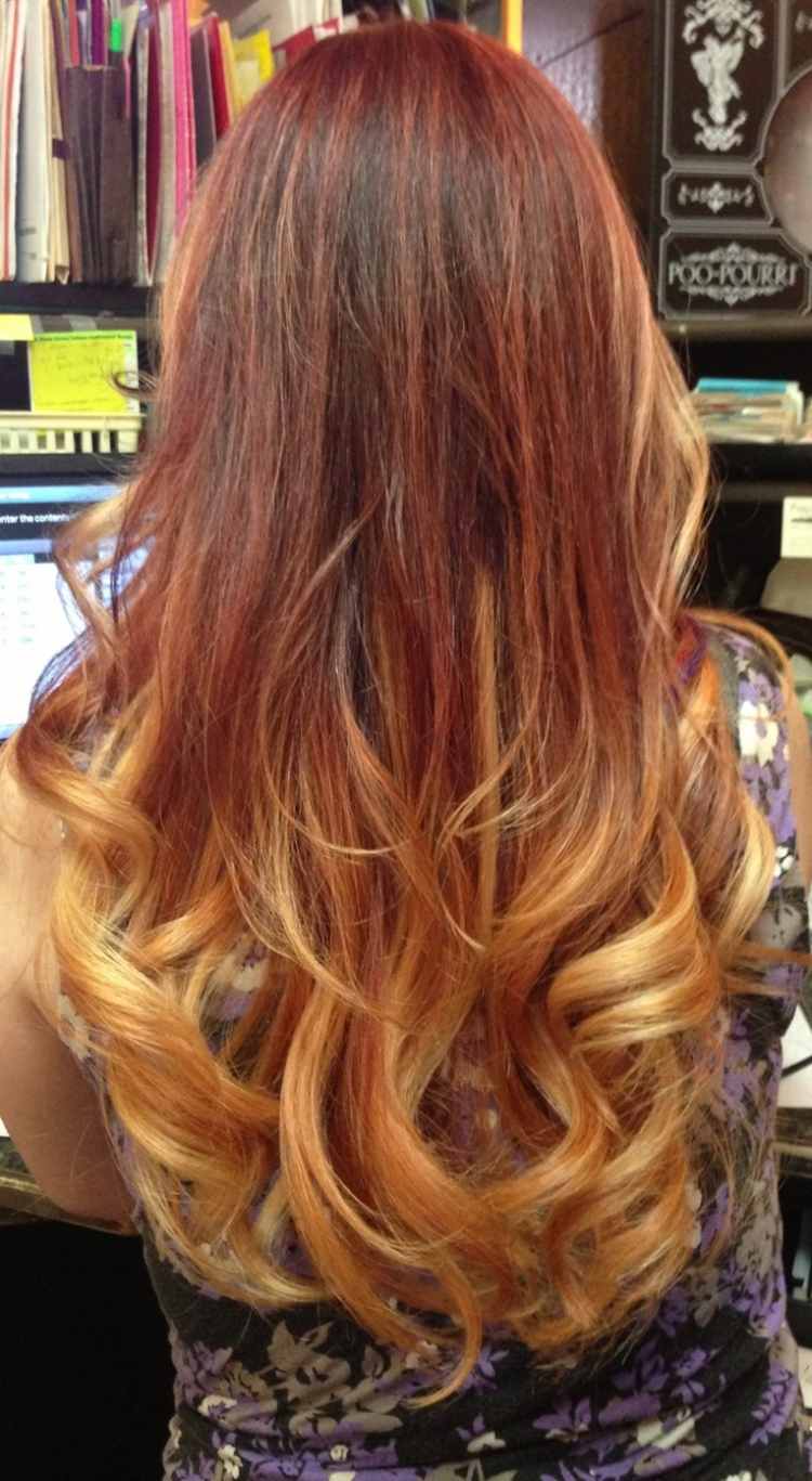 Medová / medená farba vlasov s efektom ombre a blond melírom karamel-farba-vlasov-karamel-blond-medená-dlhá-ombre-svetlá