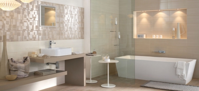 Luxusné kúpeľňové obklady so svetelnými efektmi - taliansky dizajn kúpeľne Luxusná kúpeľňa-nuansová zbierka-Marazzi-obkladačky-s-geometrickými vzormi