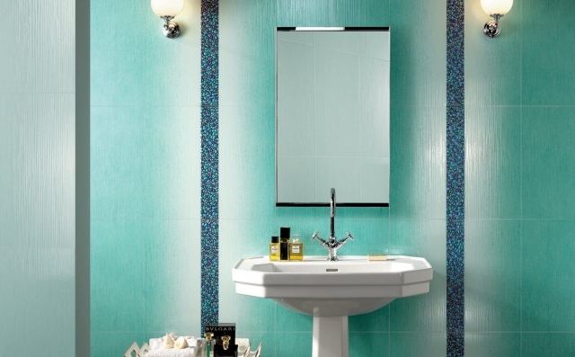 Kúpeľňové dlaždice z porcelánového kameniny-trblietavých akvamarínových-Cielo Giada-ABK Obklady, veľké hrany vyrezané stopkou, jemná kamenina-ABK