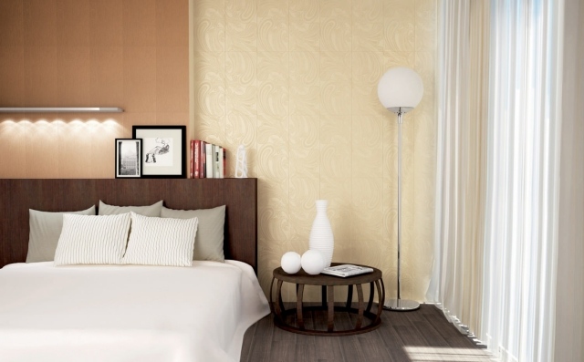 Dizajn steny spálne-obklady piesková žltá-dekoratívne ozdoby-Abk-Visone-Paisley Talianska dlažba pre dizajn steny spálne pieskovo žlté dekoratívne ozdoby