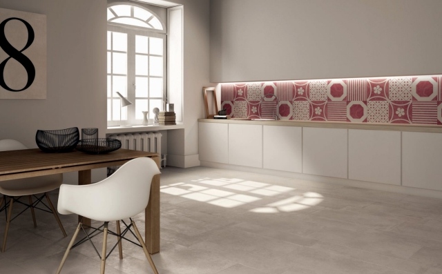 Kuchynská zadná stena obložená vzorom bielo-červená Bone Combi ABK Moderný dizajn kuchynských obkladov a dlažieb so vzorom bielo-červených kolekcií ABK