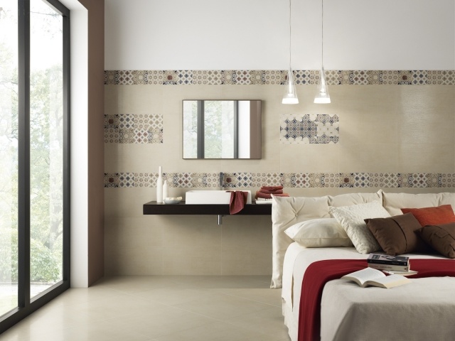 keramická dlažba talianska dekoratívna kolekcia fotoaparátov béžová Moderná spálňa s keramickými dlaždicami a talianskym umývadlovým stolom