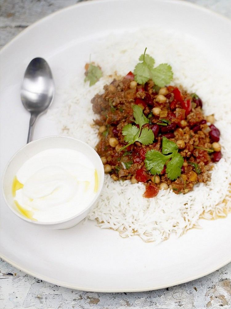 Chili con carne podľa receptu Jamieho Olivera cícerový ryžový jogurt