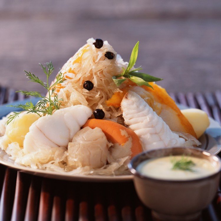 francúzske jedlo choucroute de la mer