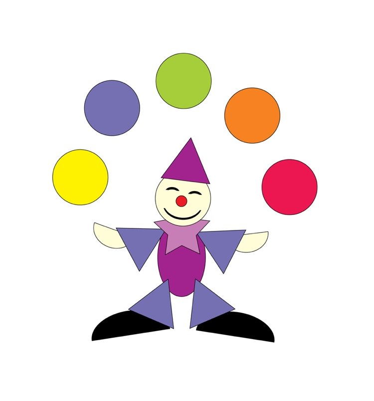 klaun vyrábajúci geometrické tvary v materskej škole