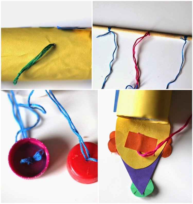 klaun vyrábajúci bábku z roliek toaletného papiera