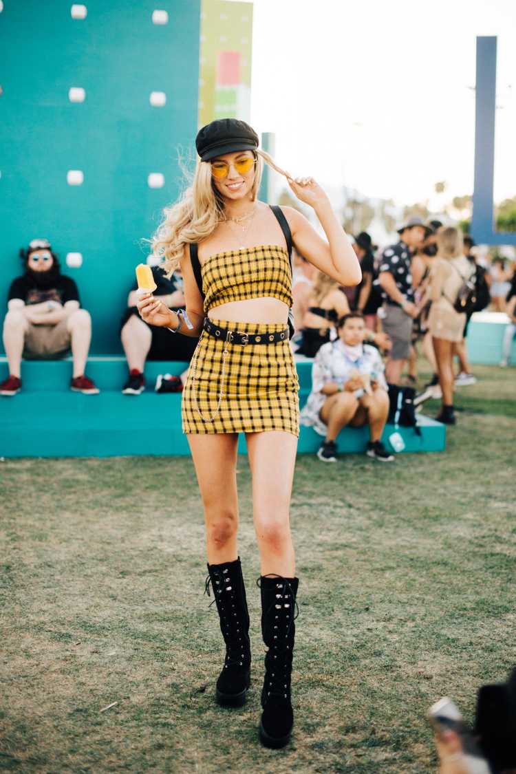 Coachella 2019 kockovaný vzor dvojdielna mini sukňa baret žien