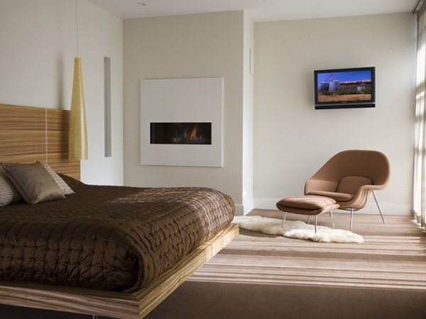 moderný interiér spálňový krb štýlová spálňa s krbom