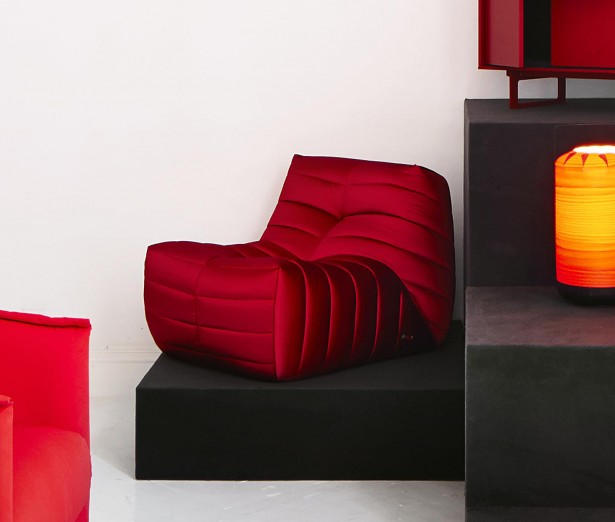 pouf čalúnenie kresla červená oruga concept light