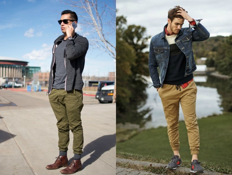 chladné tepláky pánske látkové nohavice khaki béžová tenisky šnurovacie topánky