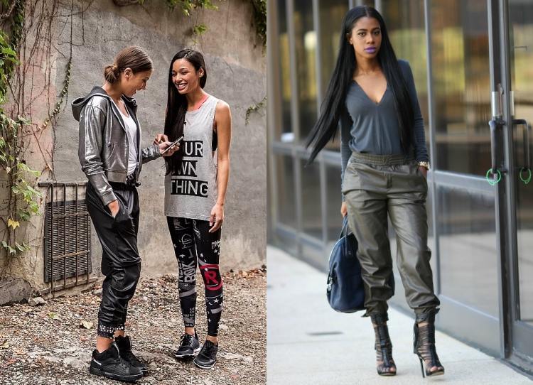 cool tepláky dámska imitácia kože športový variant na vysokých podpätkoch