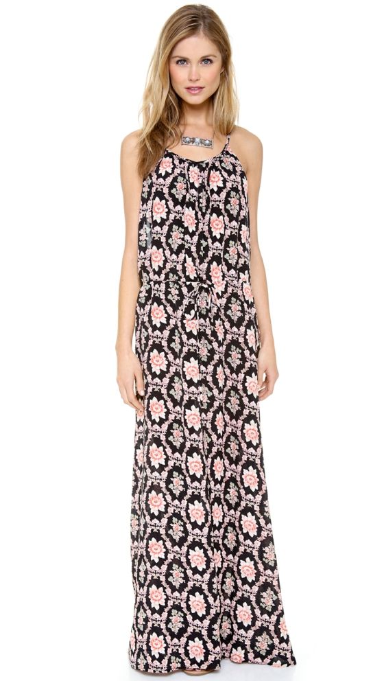 maxi šaty s tenkými ramienkami s kvetinovým vzorom dlhé šaty s geometrickými figúrkami