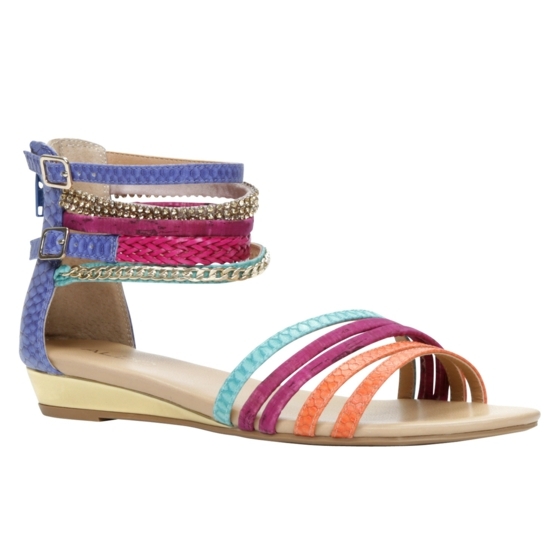 Kožené ploché sandále s farebnými stužkami Remienok-sandále-viacfarebná-koža-podrážka-s-pätkou-časťou