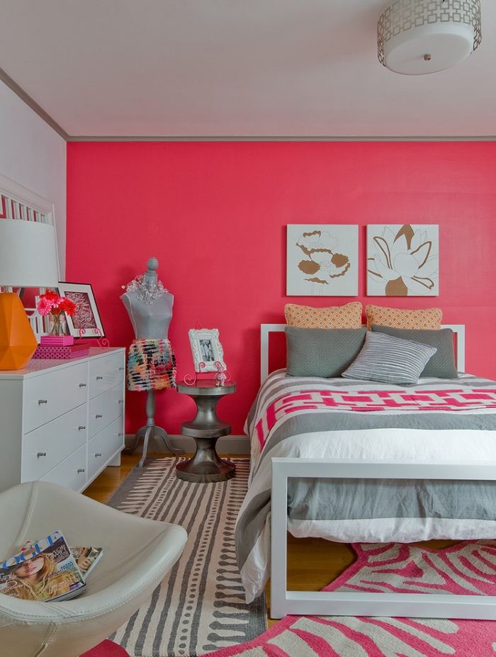 Pink-wall-teen-room-for-girls-grey-interior-design-nápady