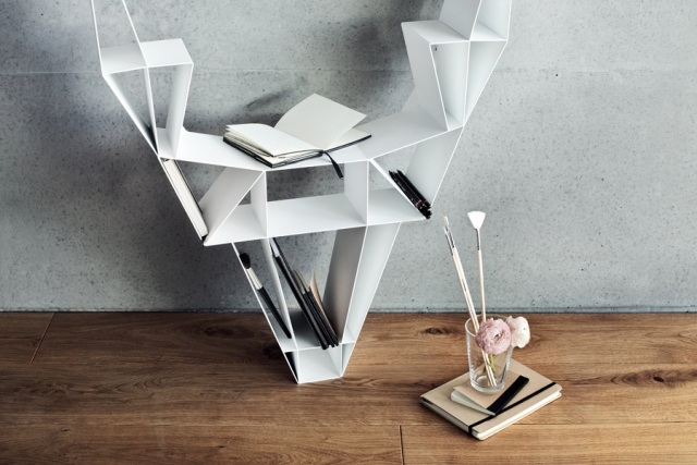 policový regál hirsch biely kov voľne stojaci policový regál hirschkopf biely kov voľne stojaci