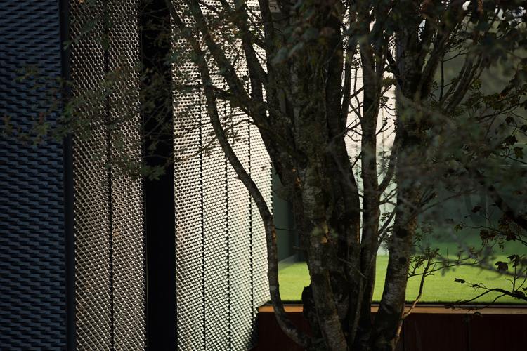 oceľová fasádna štruktúra prírodná stromová záhrada