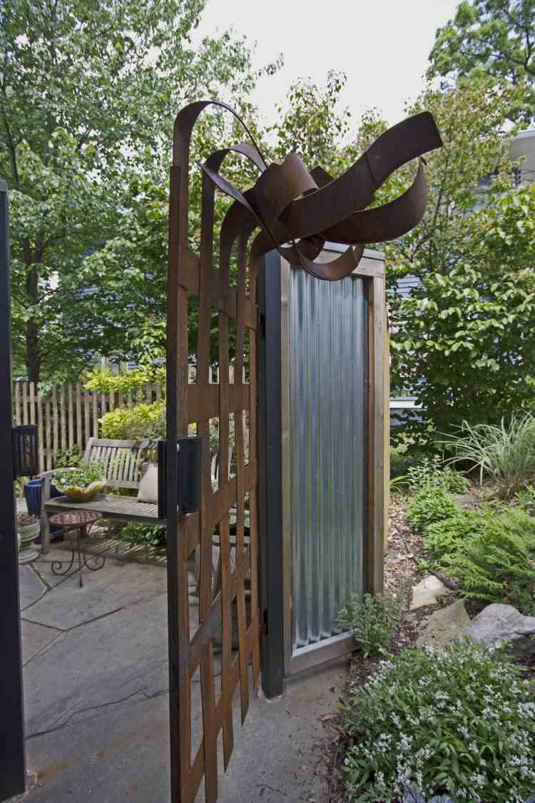 funkčné záhradné dvere z cortenovej ocele hravého tvaru corten oceľová záhradná vložka-záhradná brána-mriežka-umne-vonkajšie-dvere