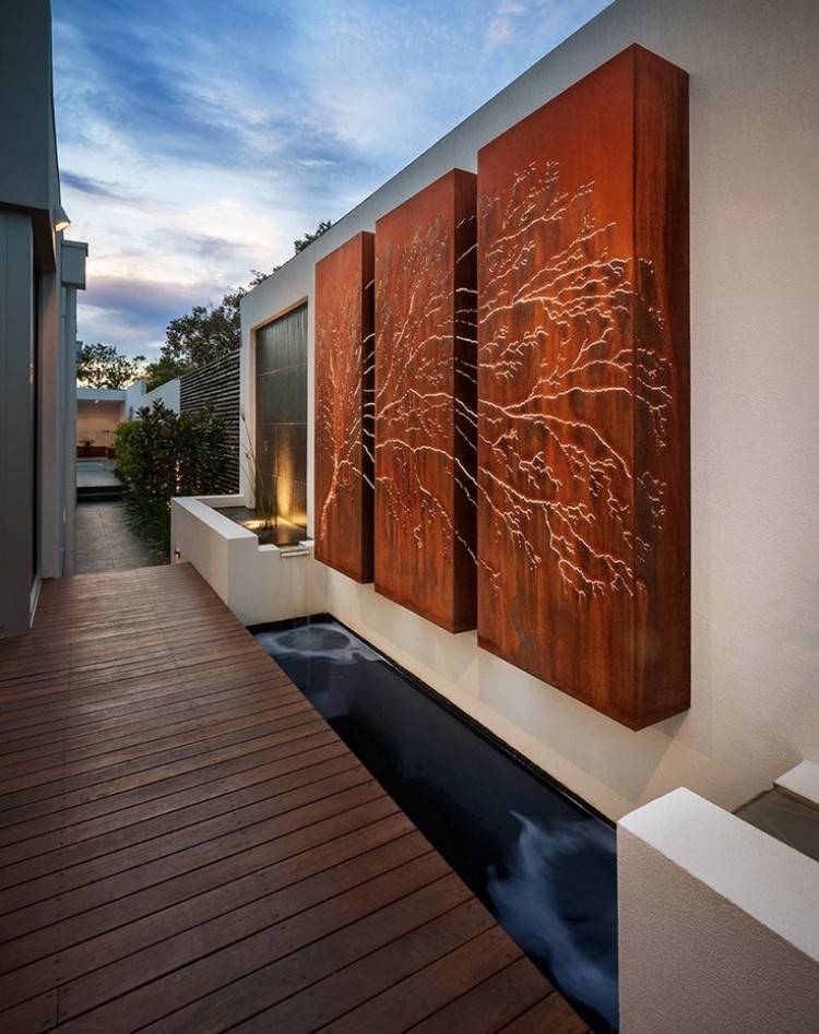 Dekorácia steny na terase - laserom rezané panely z cortenovej ocele corten oceľ-záhrada-nápady-dekorácia-steny-laserom rezané-panely-strom-motív