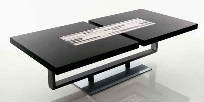 Konferenčný stolík so sklenenou povrchovou úpravou a v čiernej farbe čierny stôl zo skla-jednotlivo skladný