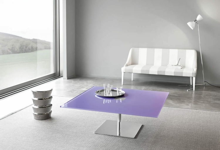 Konferenčný stolík sklenená kovová noha obývačka do fialovej farby
