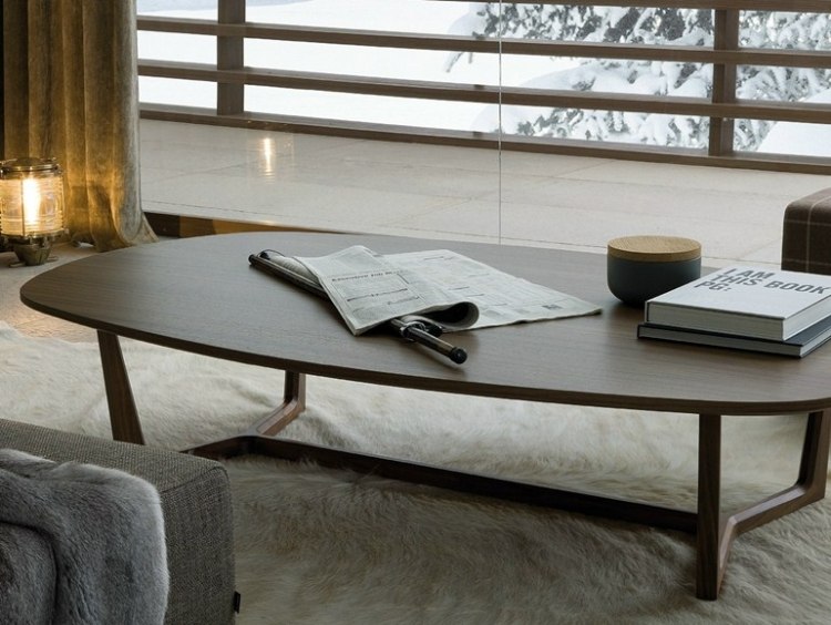 nízky oválny drevený konferenčný stolík - Tridente od Poliform Konferenčný stolík z dreva nízka oválna obývacia izba-TRIDENTE-Poliform