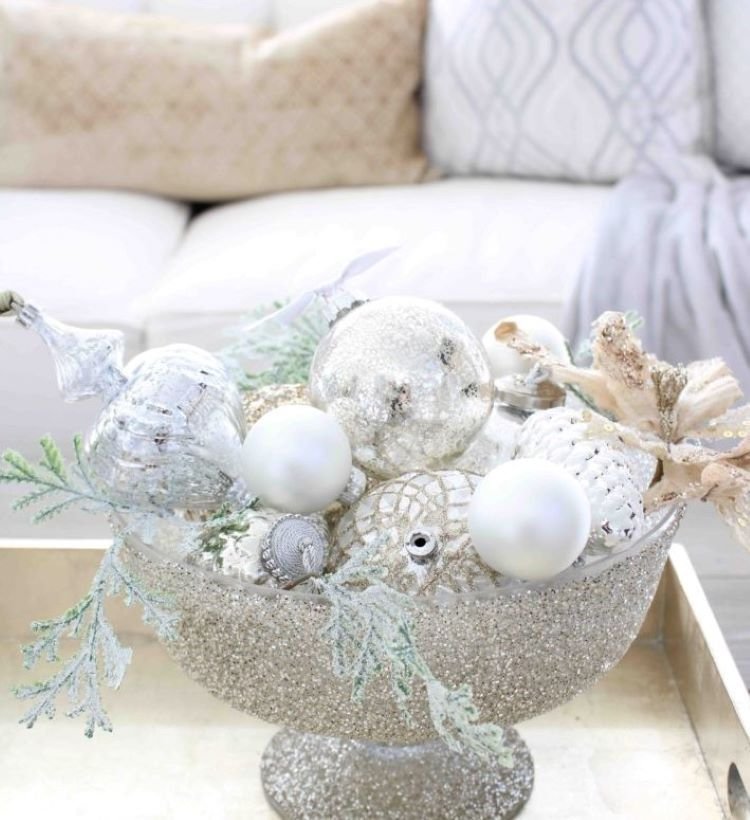 Vianočné ozdoby v striebornej miske si sami robte nápady a návody
