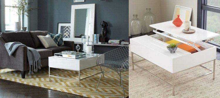 Konferenčný stolík-vysoký lesk-biely-nastaviteľný-úložný-priestor-moderný-chrómový rám