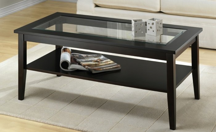 Konferenčné stolíky so sklenenou doskou a dreveným rámom Konferenčný stolík z dreva a skla