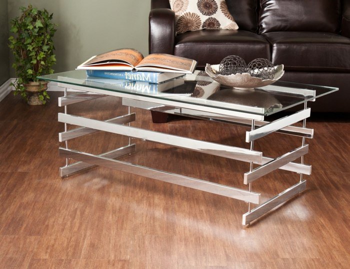 Konferenčný stolík so skleneným a kovovým dizajnom Konferenčný stolík s kovovými nohami