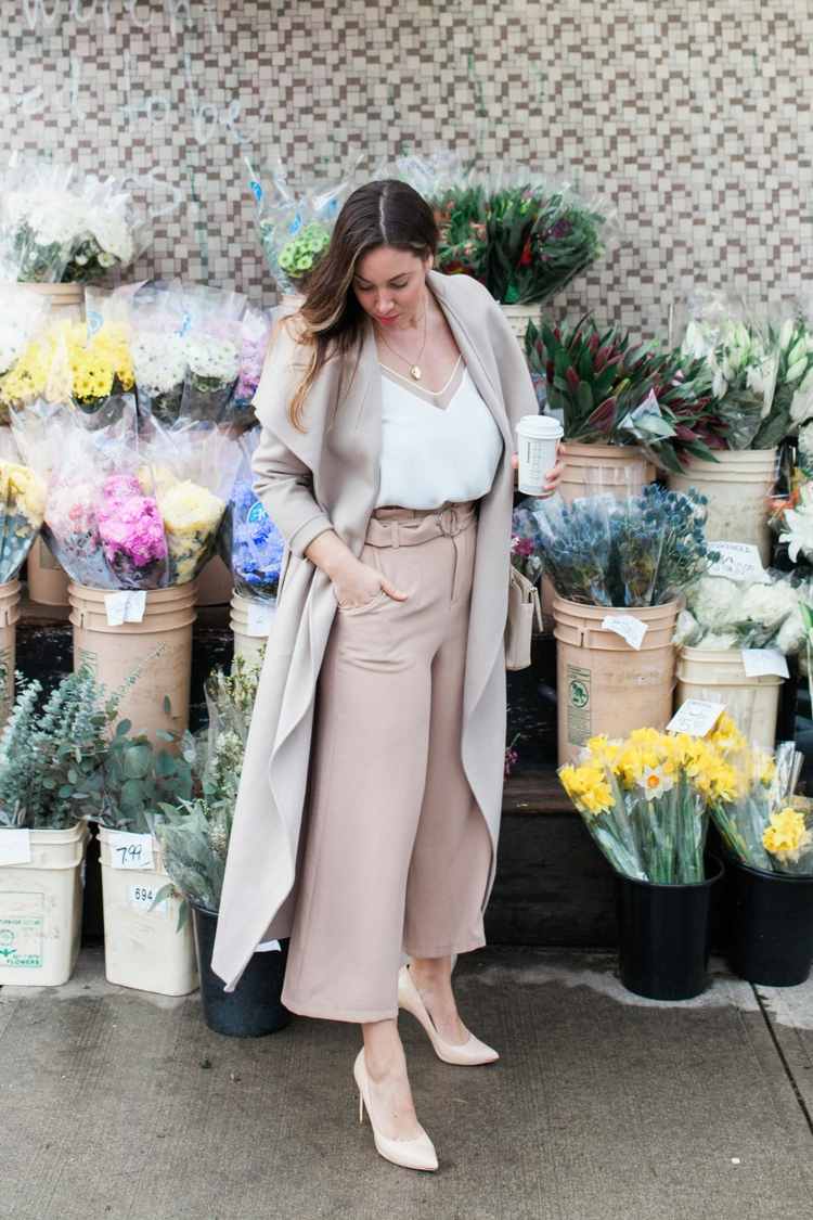 Culottes kombinovať elegantný trenčkot vysoké podpätky letné oblečenie módne trendy