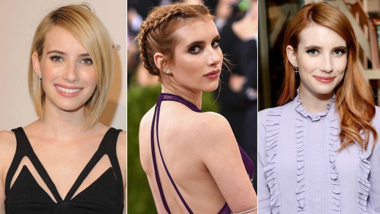 Prechodné dámske účesy s vrkočmi - Emma Roberts dámy-prechodné-účesy-vlasy-nechaj-narásť-farbiť-updo-emma-roberts