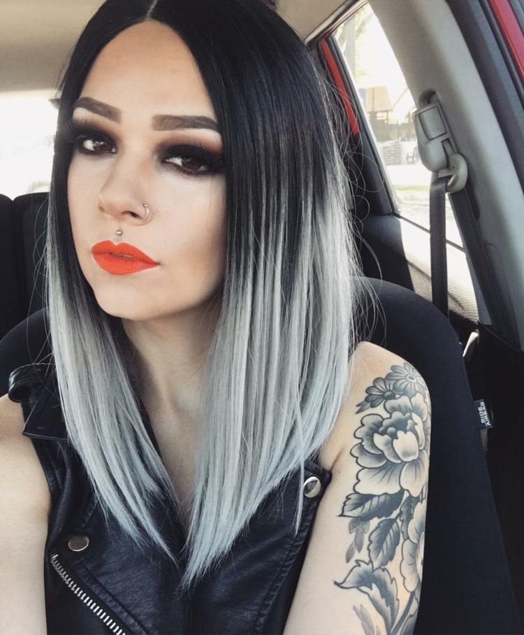 Ombre trend so sivou farbou trendy farieb vlasov 2017-sivá-ombre-dlhé-bob-účesy-čierna
