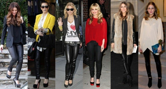 Móda s lederhosen pre ženy kožušinová vesta červený sveter šik-kožené-nohavice-s-vysokými podpätkami